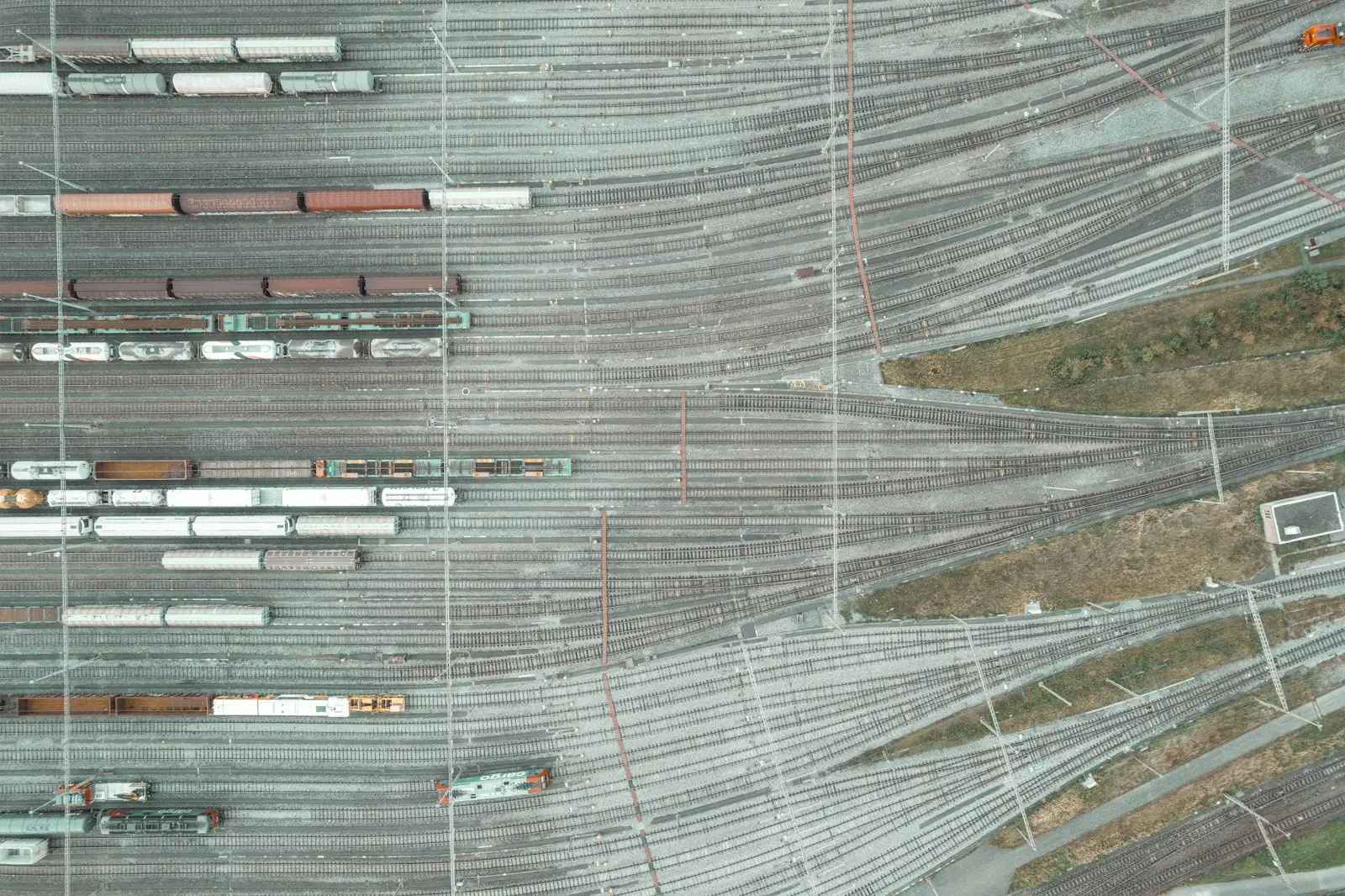 An aerial view of a highway with multiple lanes