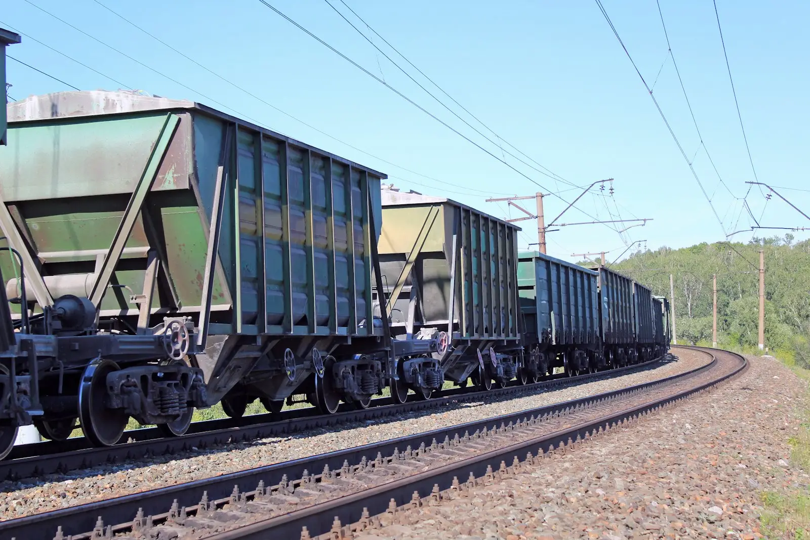 Freight train carriages on the railway