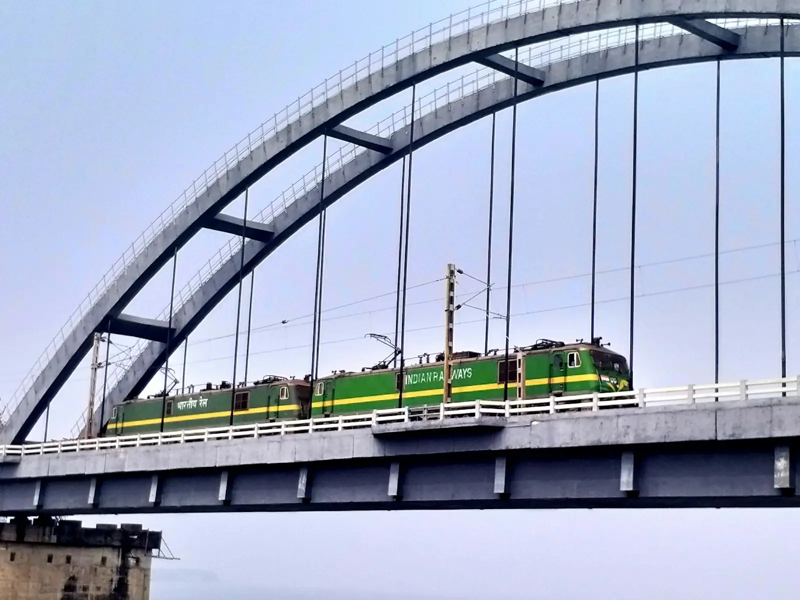 Indian Railways WAG 9 HH Locomotive on Rajahmundry Godavari Bridge in Andhra Pradesh. One of the powerful 9000 Horse Power freight locomotive indigenously devel