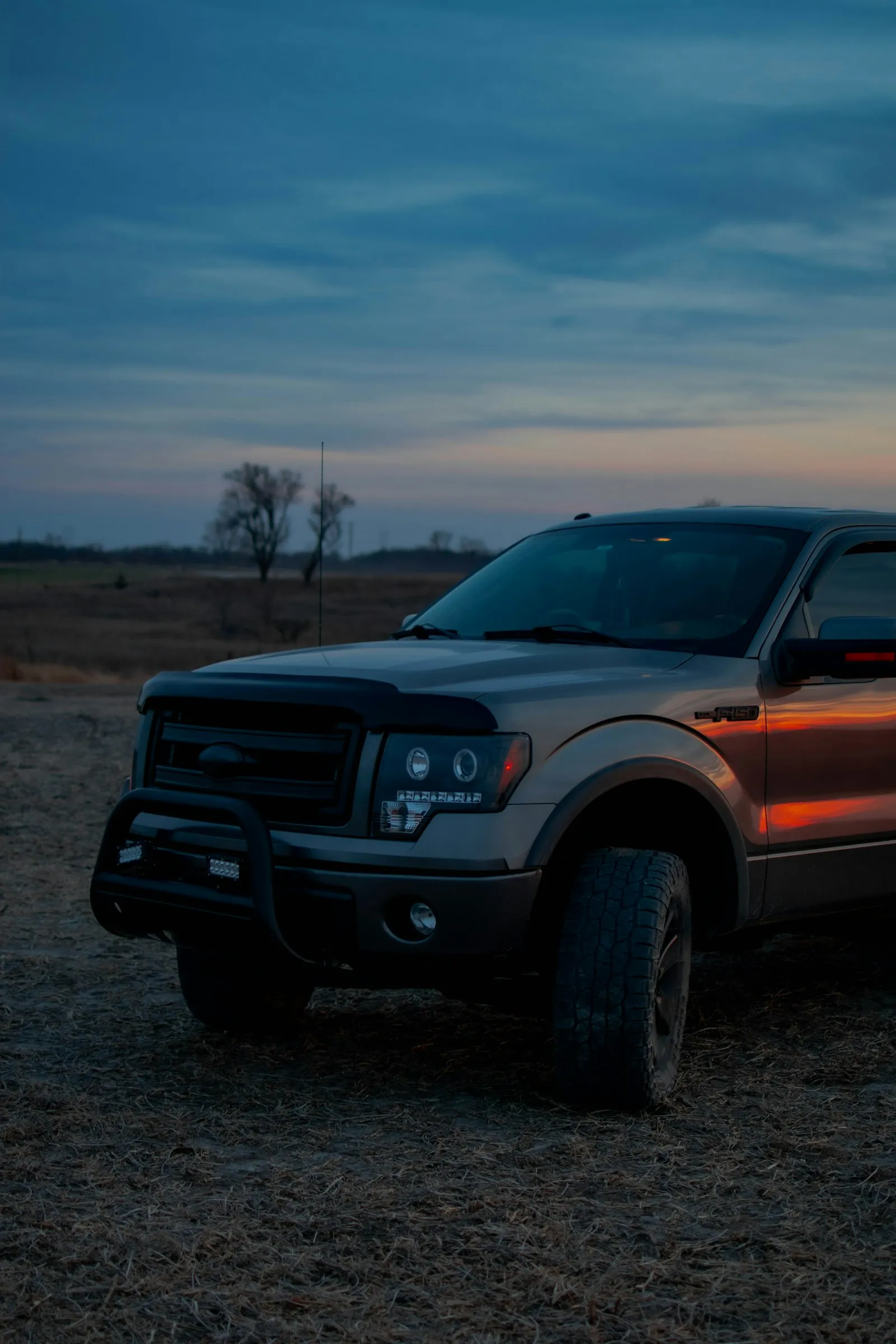 Ford F-150 pickup truck parked in a field at sunset — F-150 install context