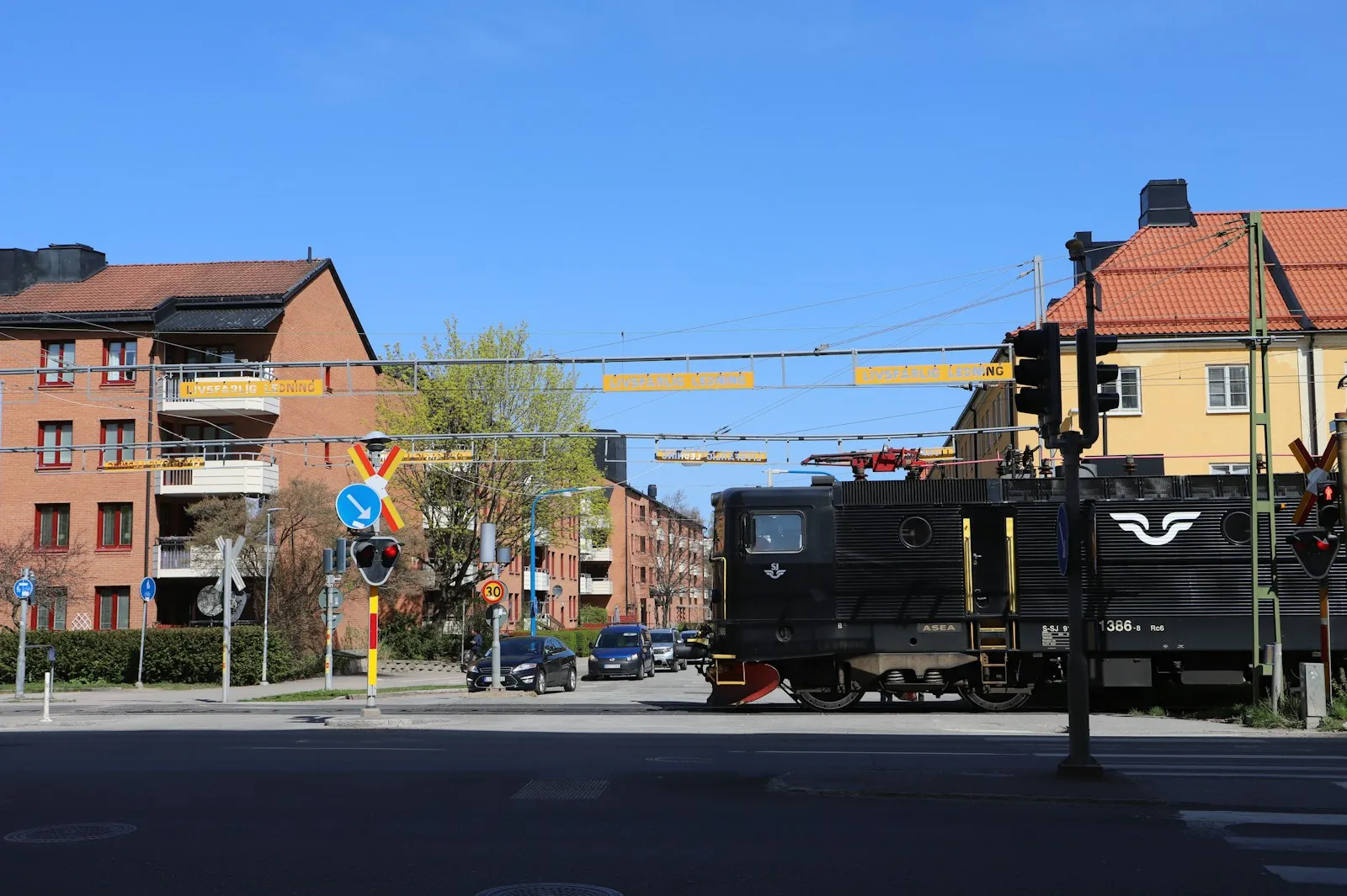Trains crossing the street