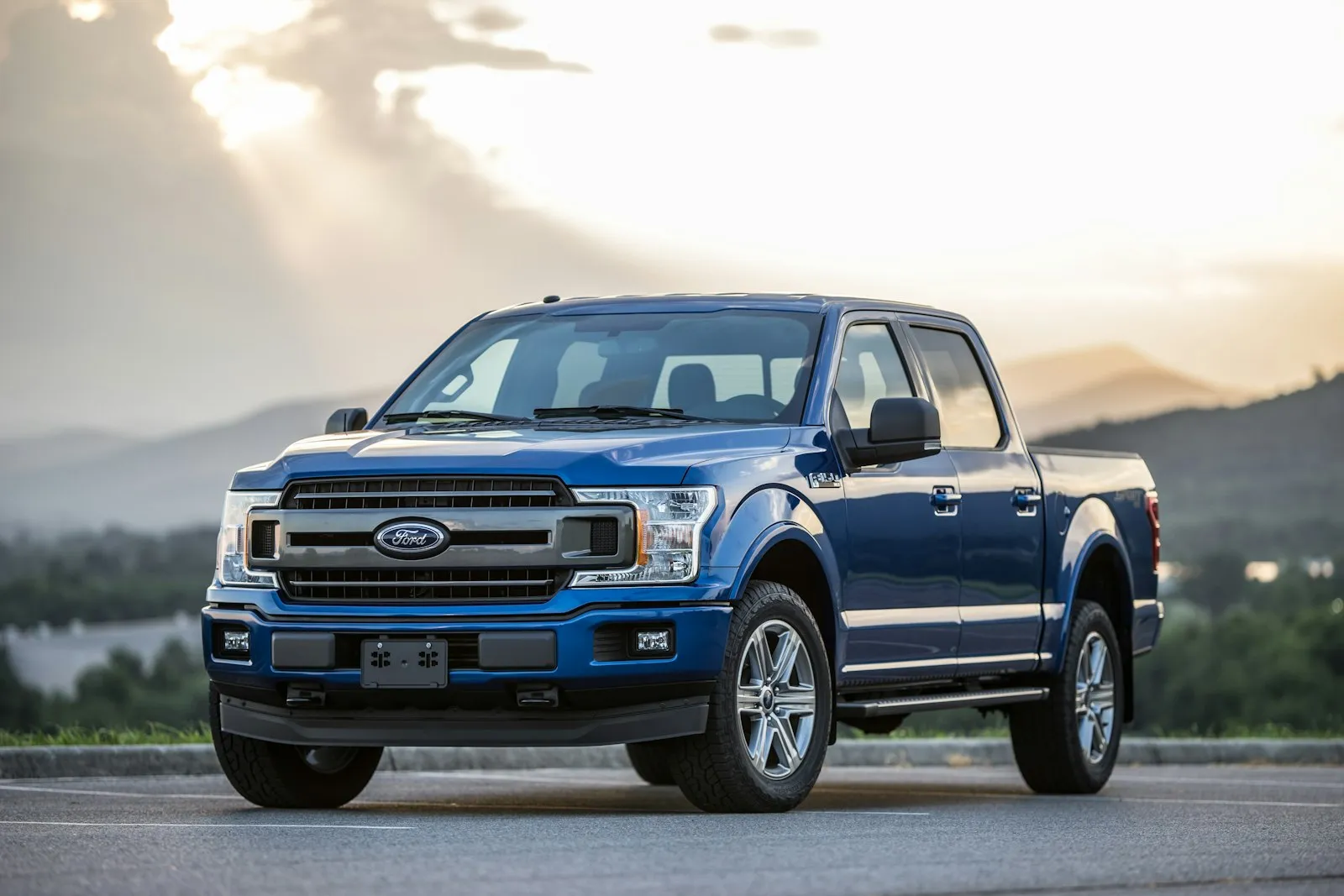 Blue Ford pickup — typical aftermarket install context where HornBlasters kits live