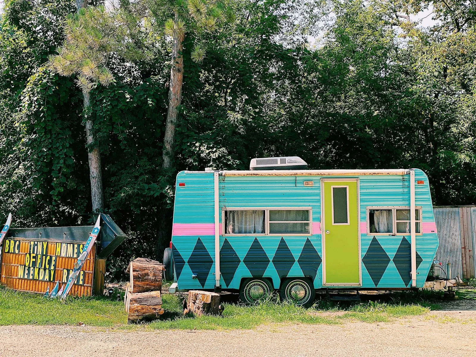 A bus is parked in a yard