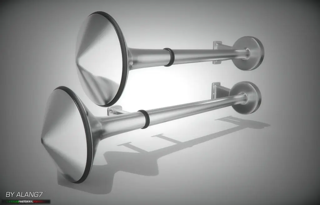Chrome truck air horns mounted on a vehicle