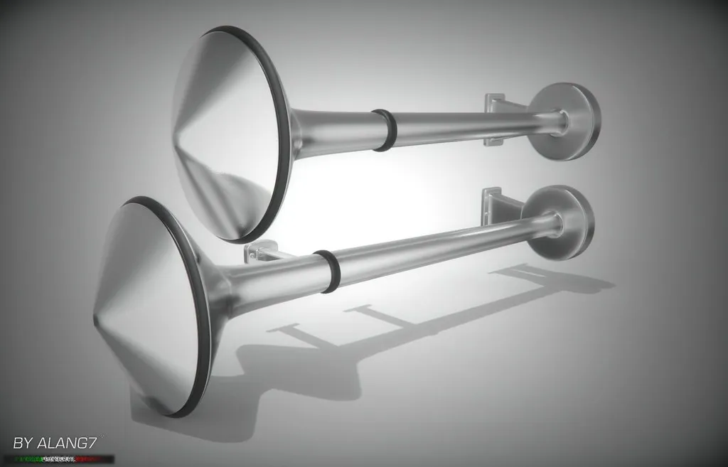 Chrome truck air horns mounted on a vehicle
