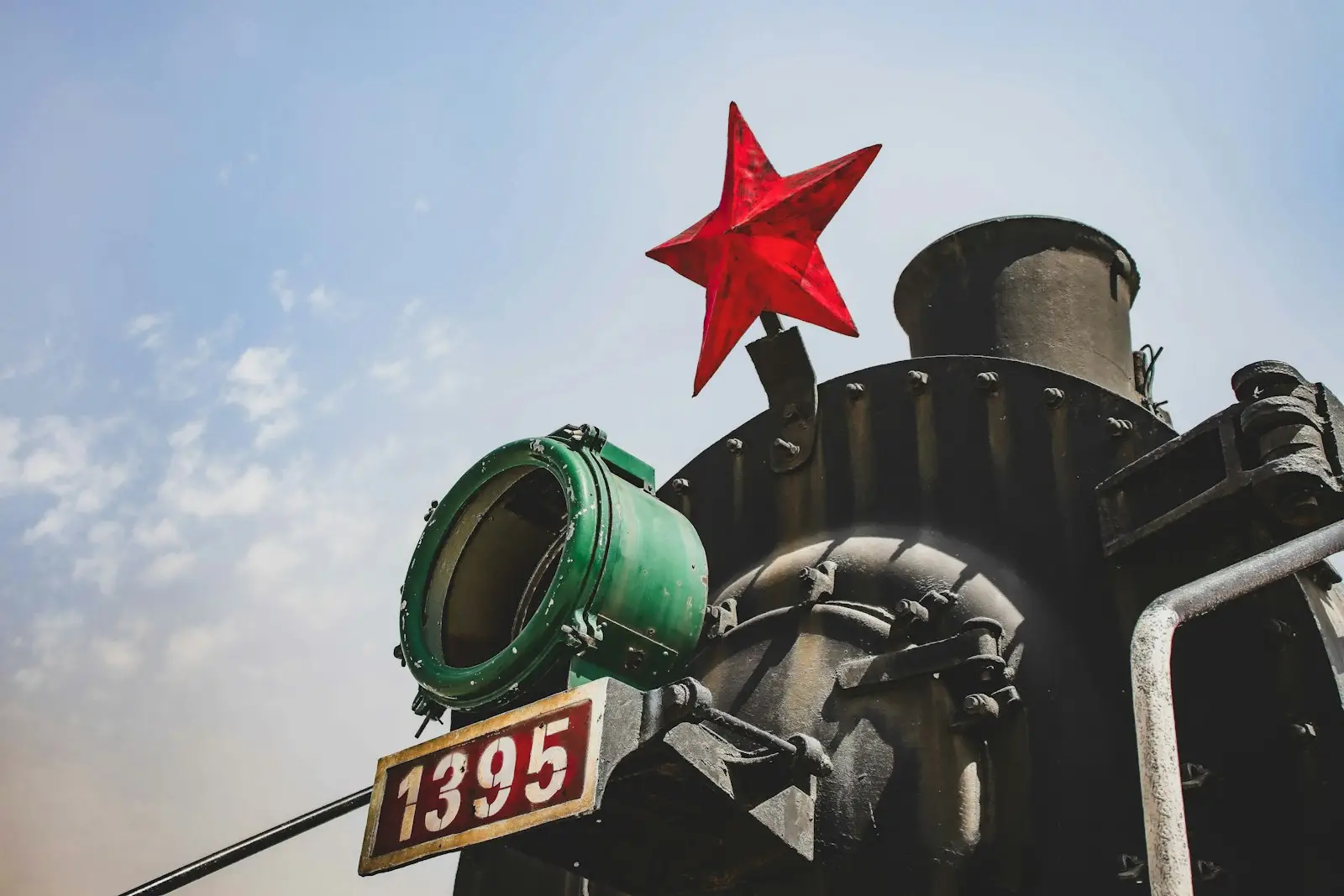 A red star is on top of a train