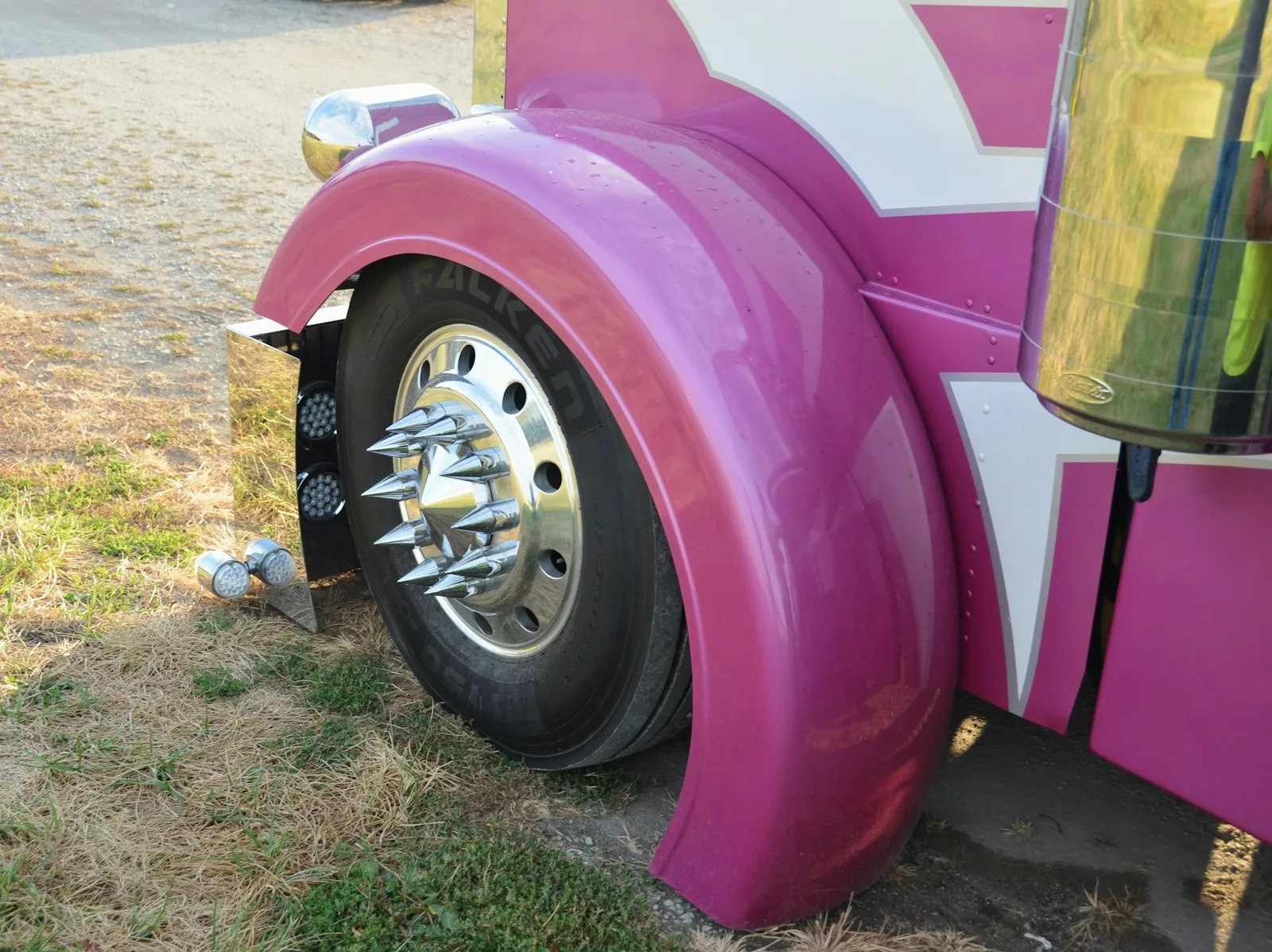 Red and white Peterbilt truck on the road — Peterbilt 379 cab-roof install context