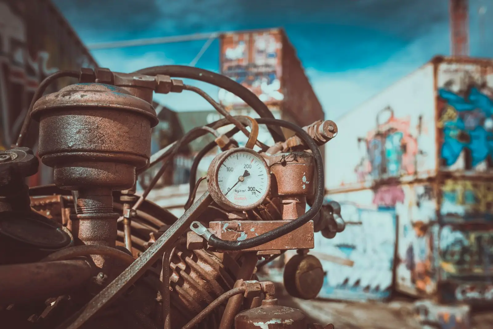 Selective focus photo of white and gray manifold gauge