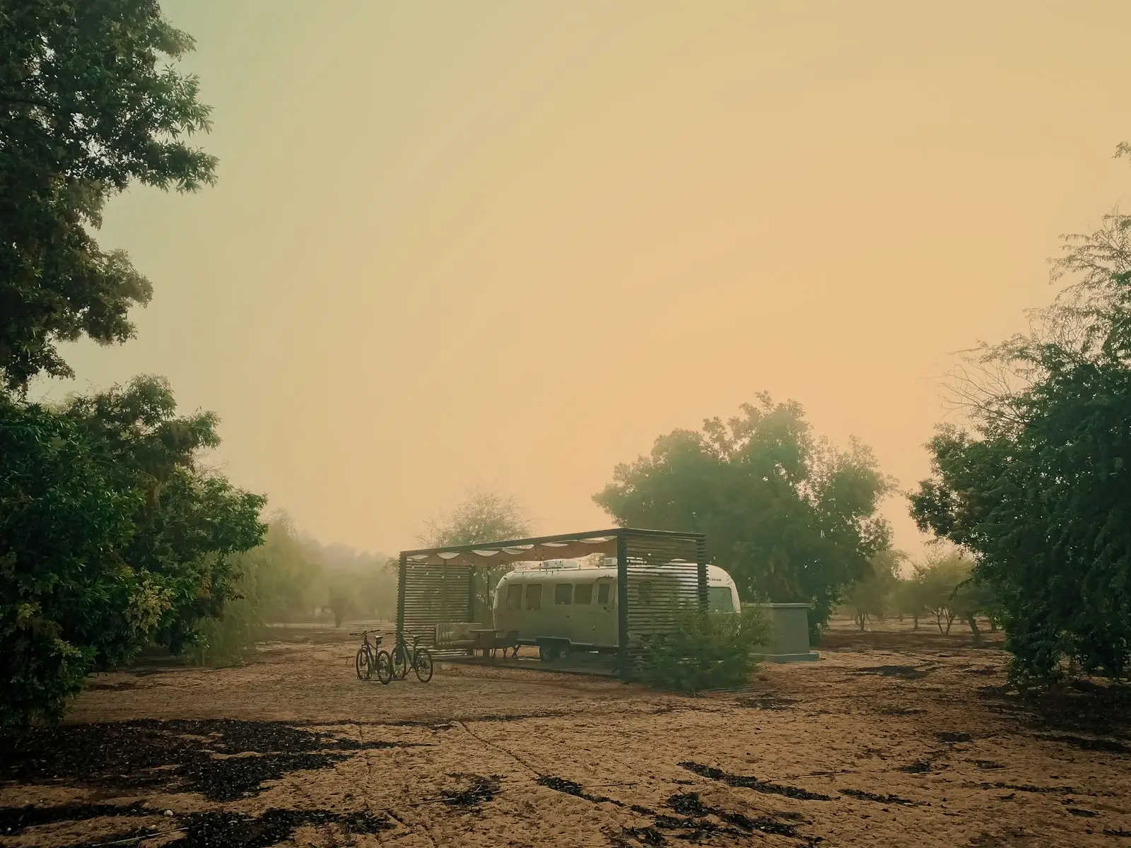 A motor home in a sandstorm