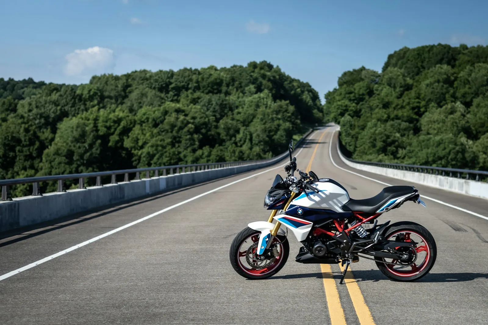 At the end of my ownership of the BMW G 310 R: custom livery, custom stainless/carbon through the swing arm bottom exit exhaust, tail tidy, sequential indicator