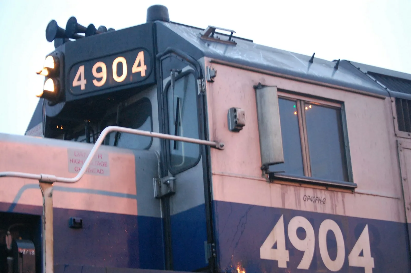 Blue red and white train