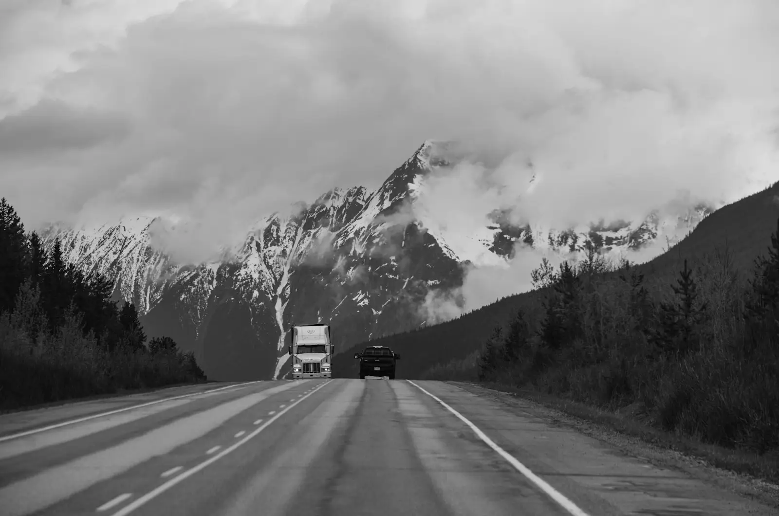 Truck on road in Baff National Park, Canada