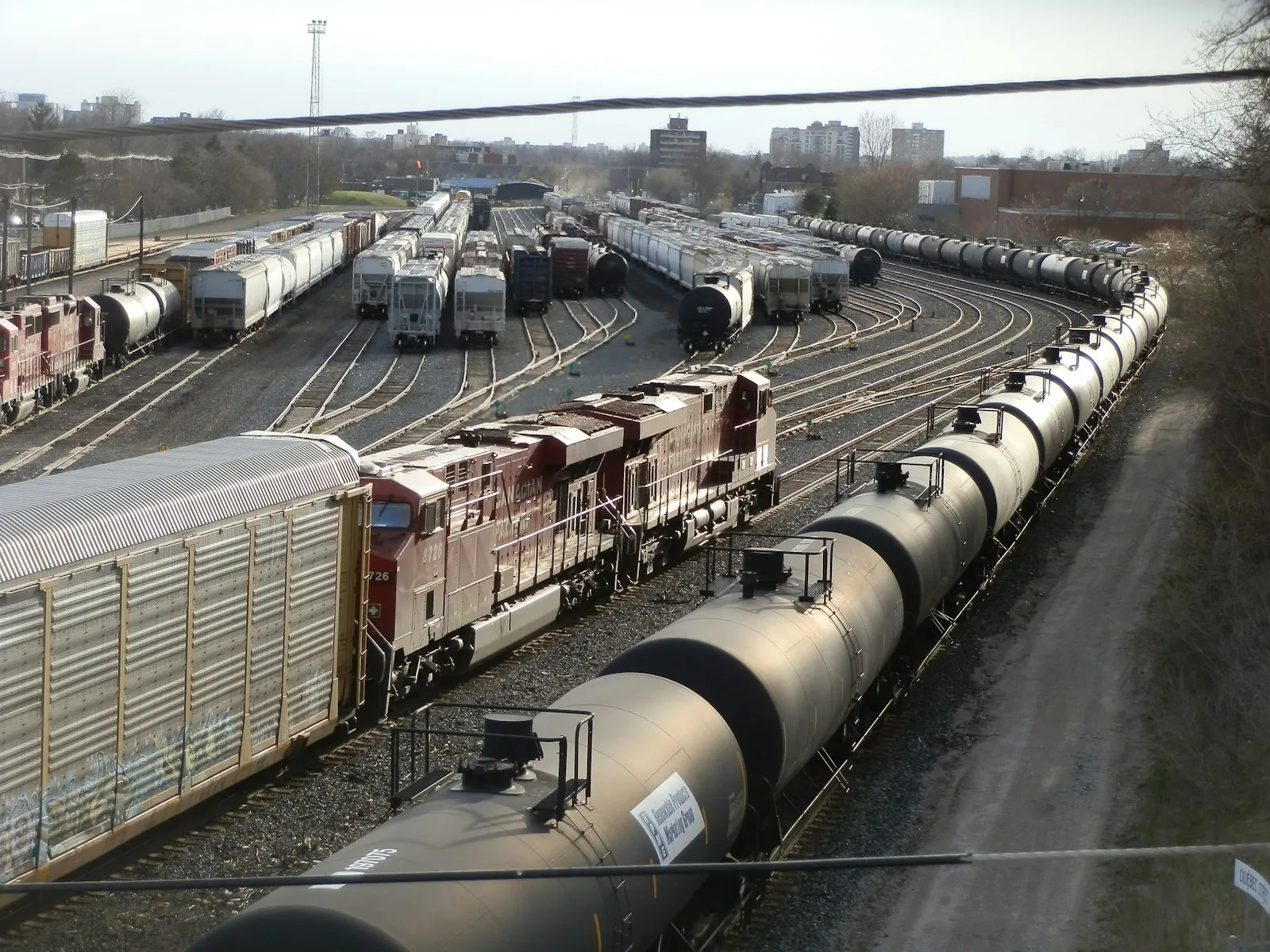 Canadian Pacific Railway freight train rolls through Quebec Street yard in London Ontario