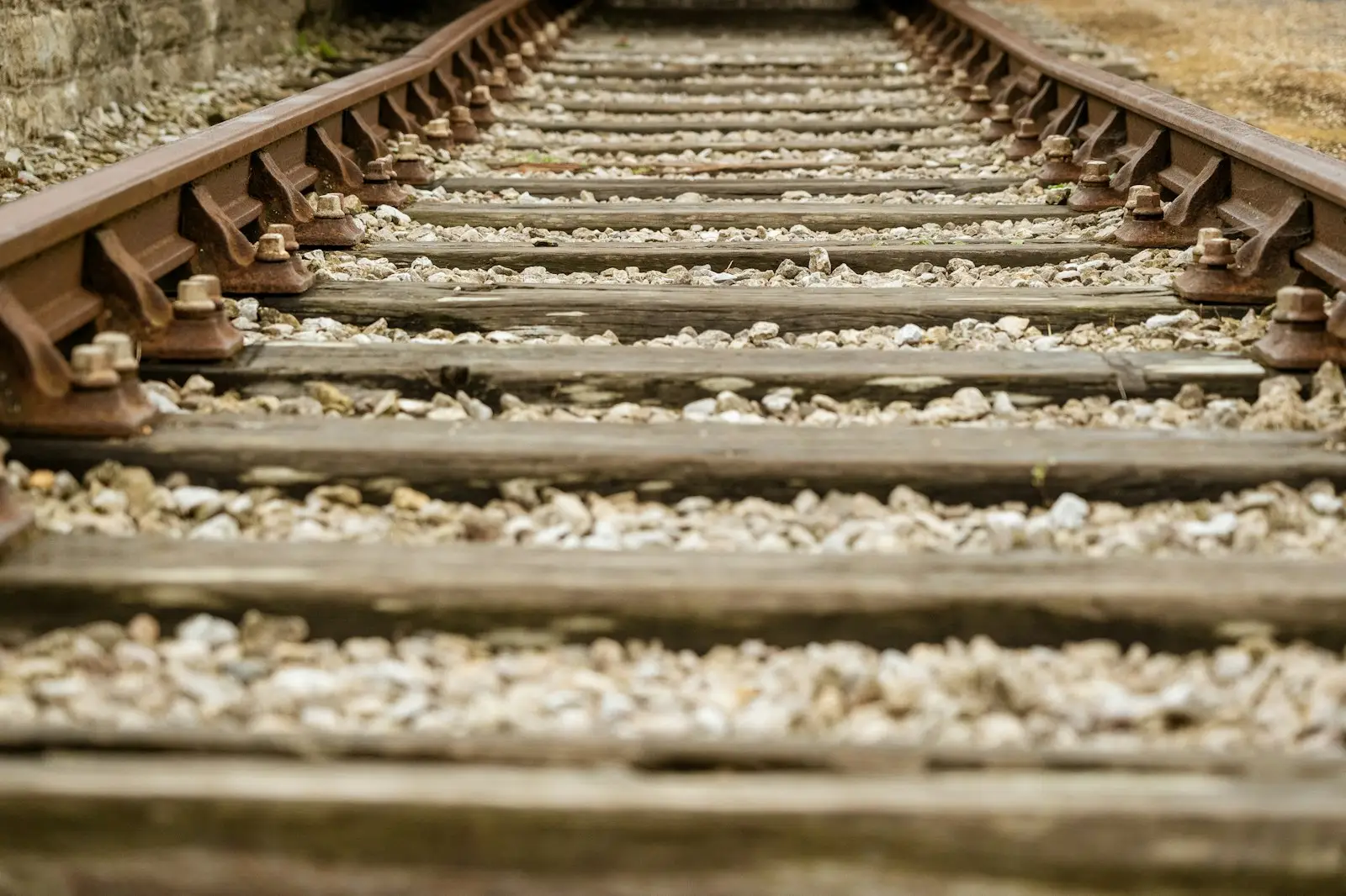 Low level view of railway tracks.