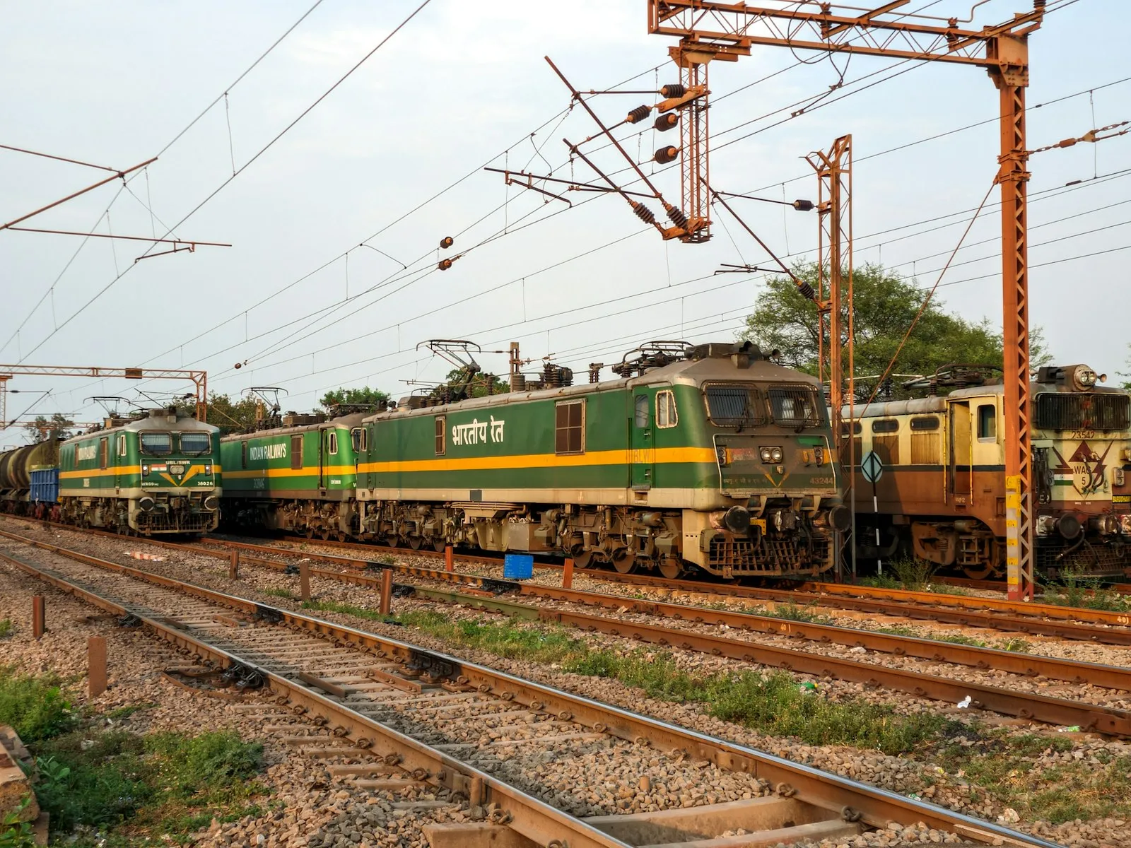 Locomotives resting at a station