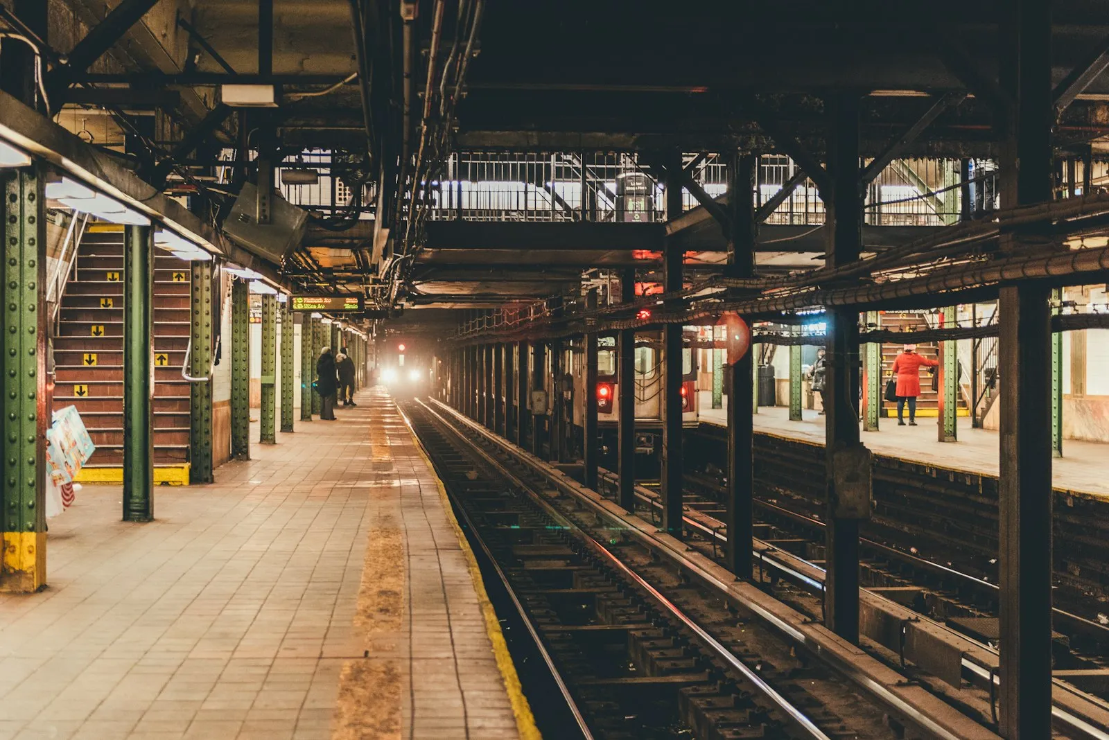 Train approaching subway station