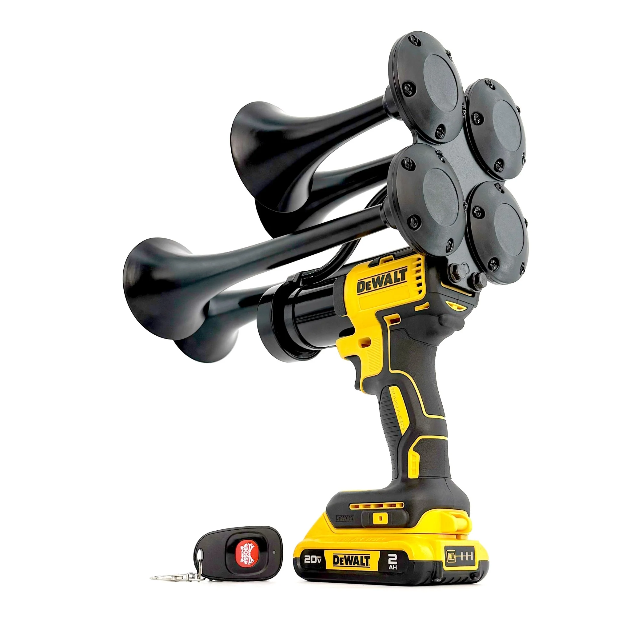 DeWalt 20V MAX battery interface on the BossHorn Quad Train Horn