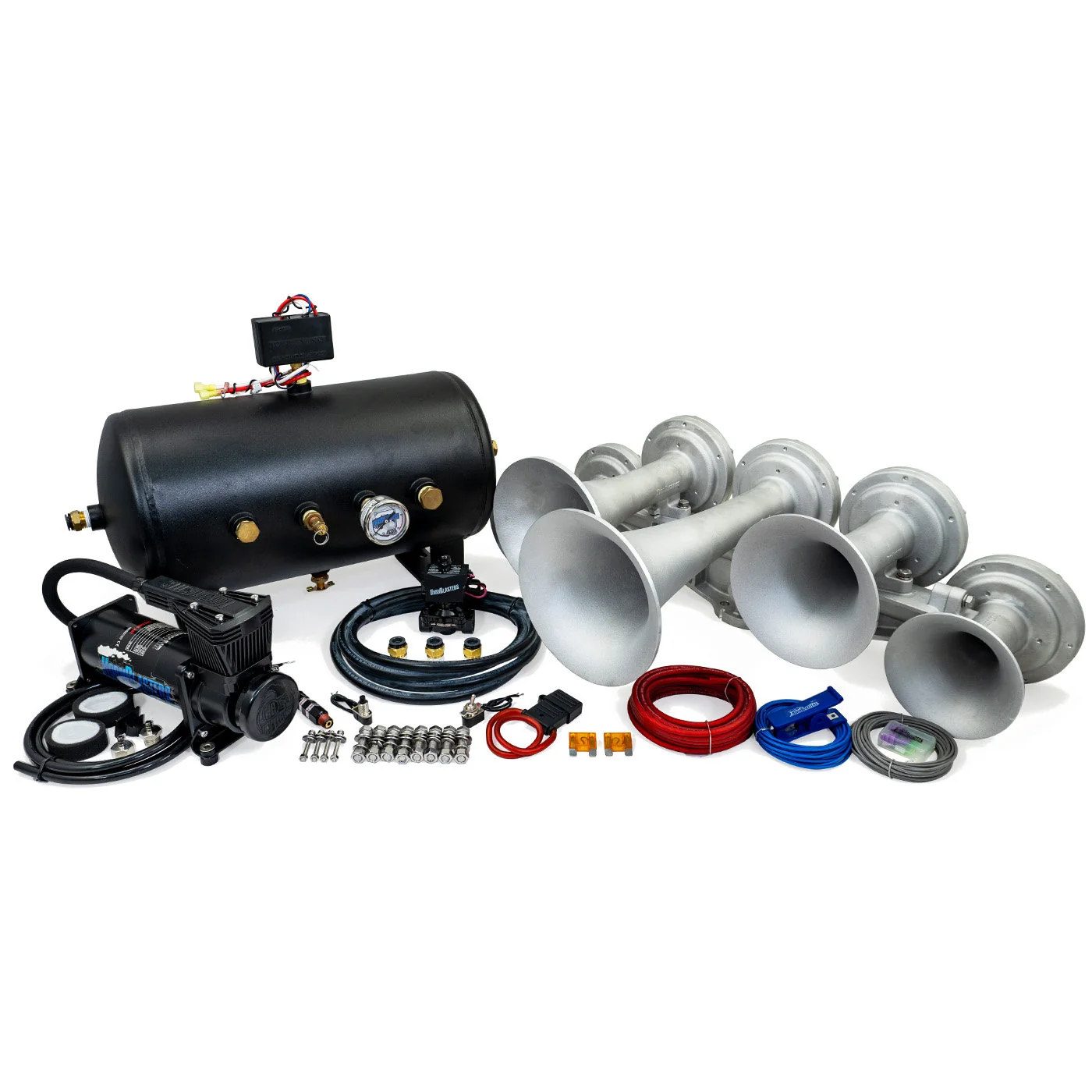 HornBlasters King 5 544K train horn kit overview with five-chime horn and 5-gallon air system