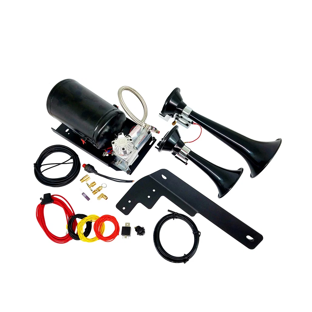 Kleinn GMTRK-1 kit contents — dual Model 220 horns, 6270RC compressor, tank and GM-specific brackets