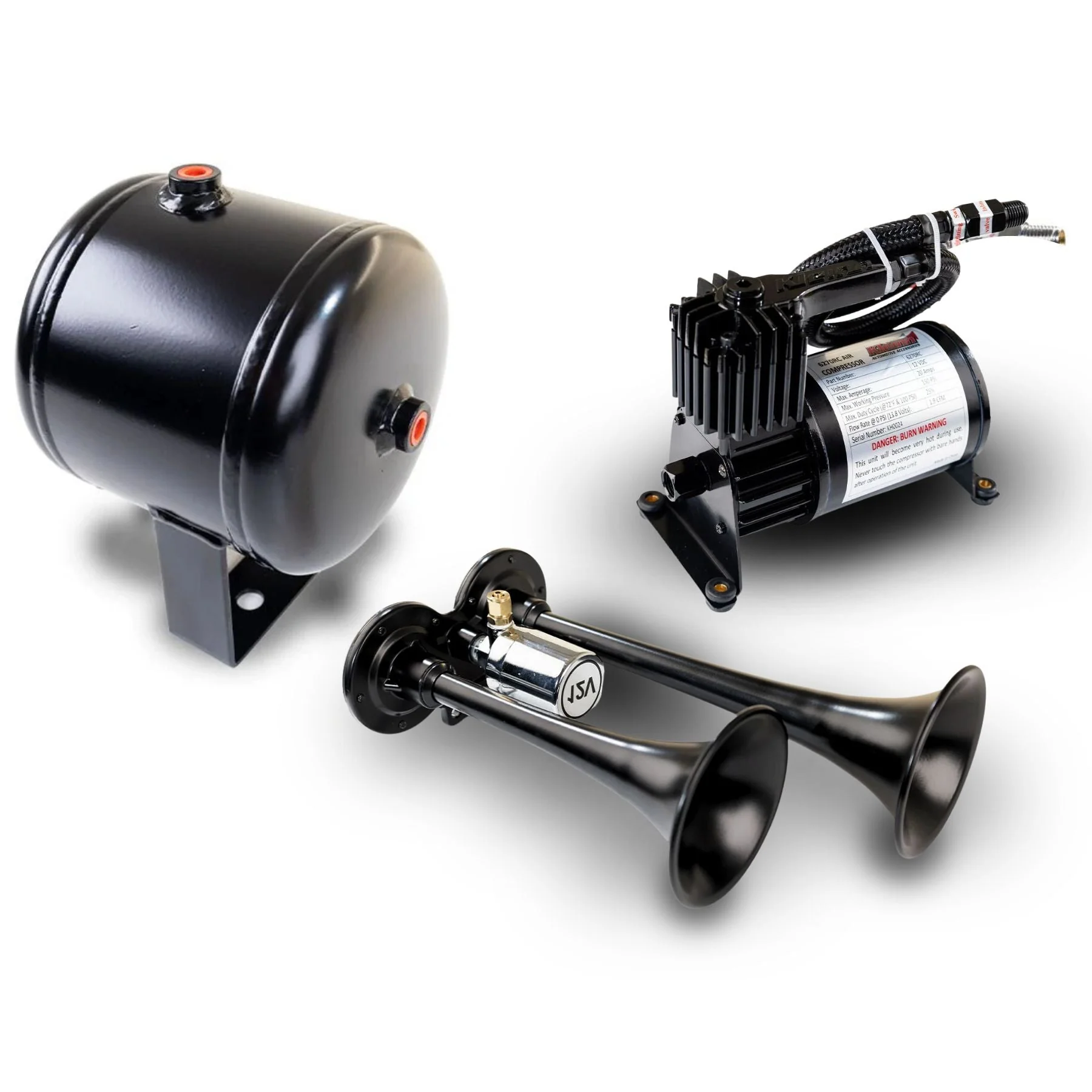 Kleinn Model HK1 ProBlaster mini black dual air horn kit with compressor and tank