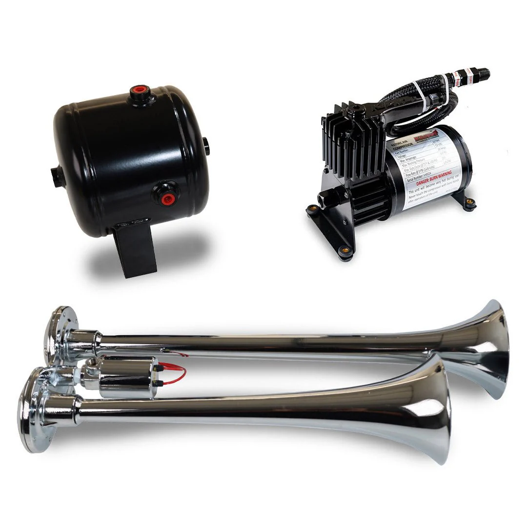 Kleinn HK2 chrome dual ProBlaster trumpets with compact 0.5-gallon air system