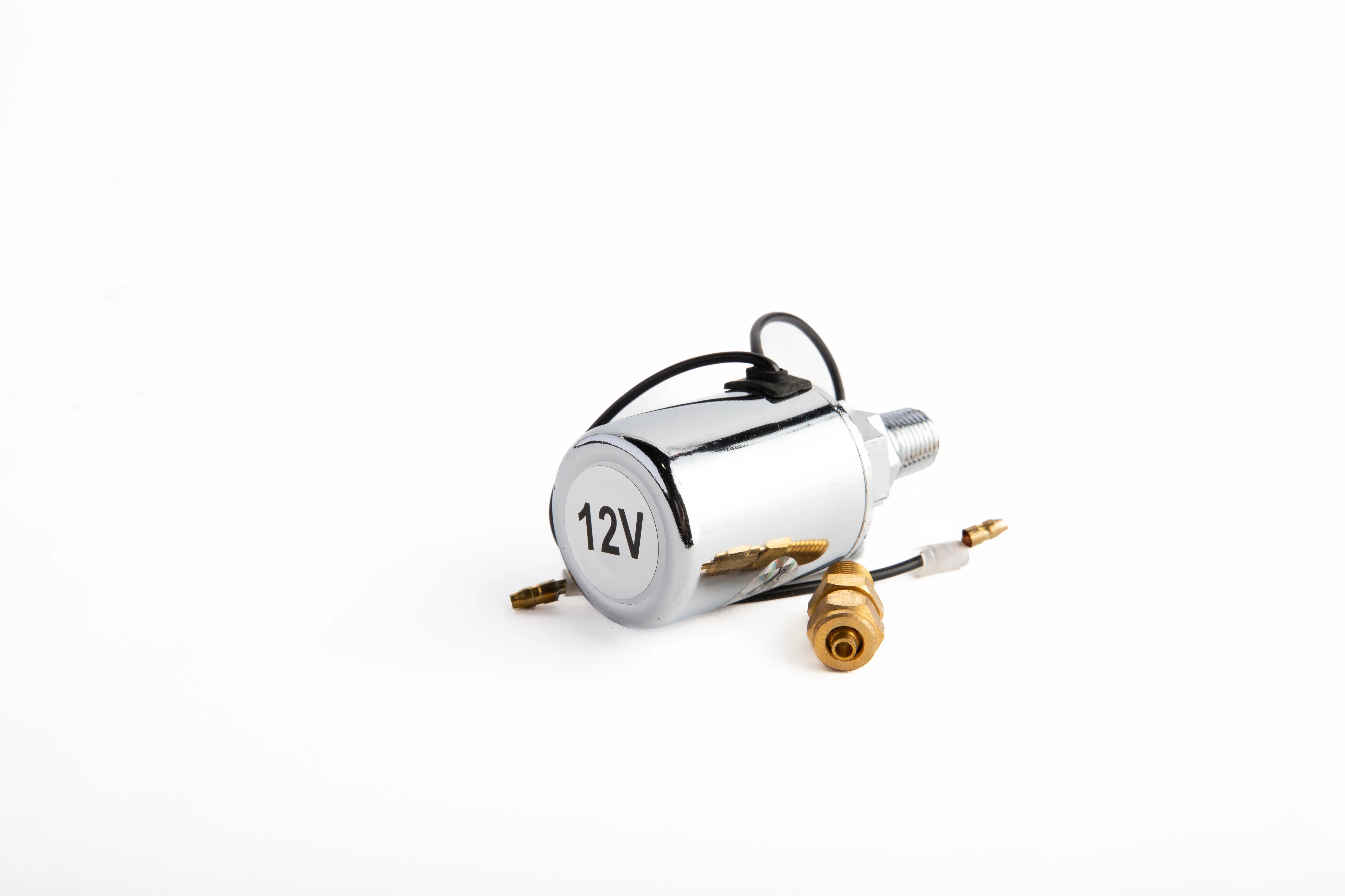 Viking Horns 12-volt electric air valve solenoid with brass fittings, the valve type supplied with Viking horn kits