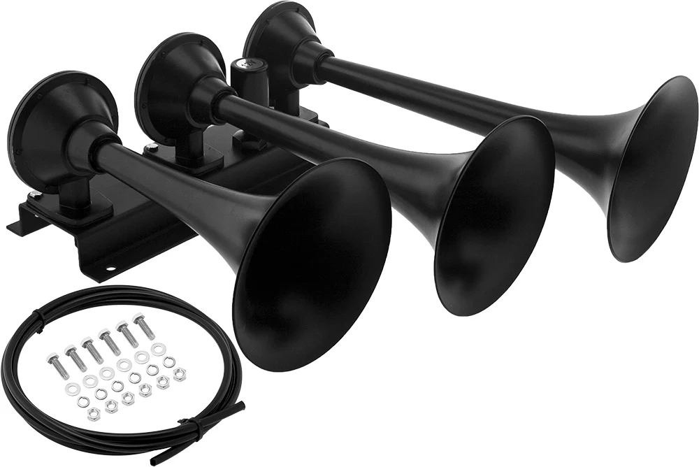 Vixen Horns VXH3418B black triple trumpet train air horn with included hose and mounting hardware