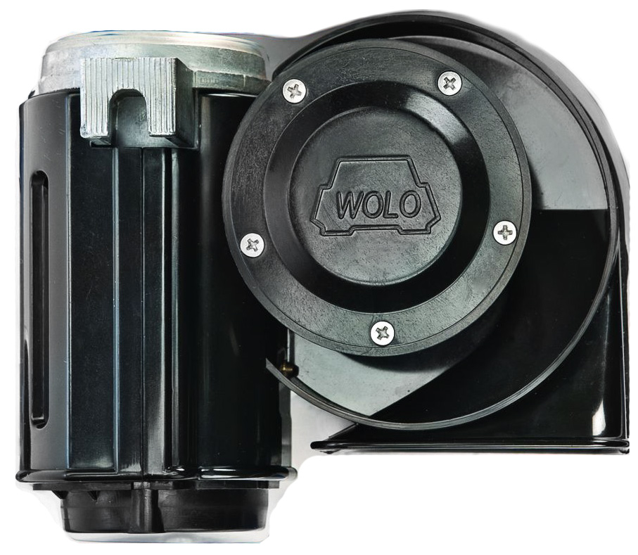 Wolo 619 Big Bad Max one-piece black air horn with integrated compressor, side view