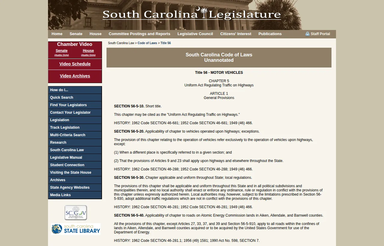 Screenshot of the official statute page at scstatehouse.gov