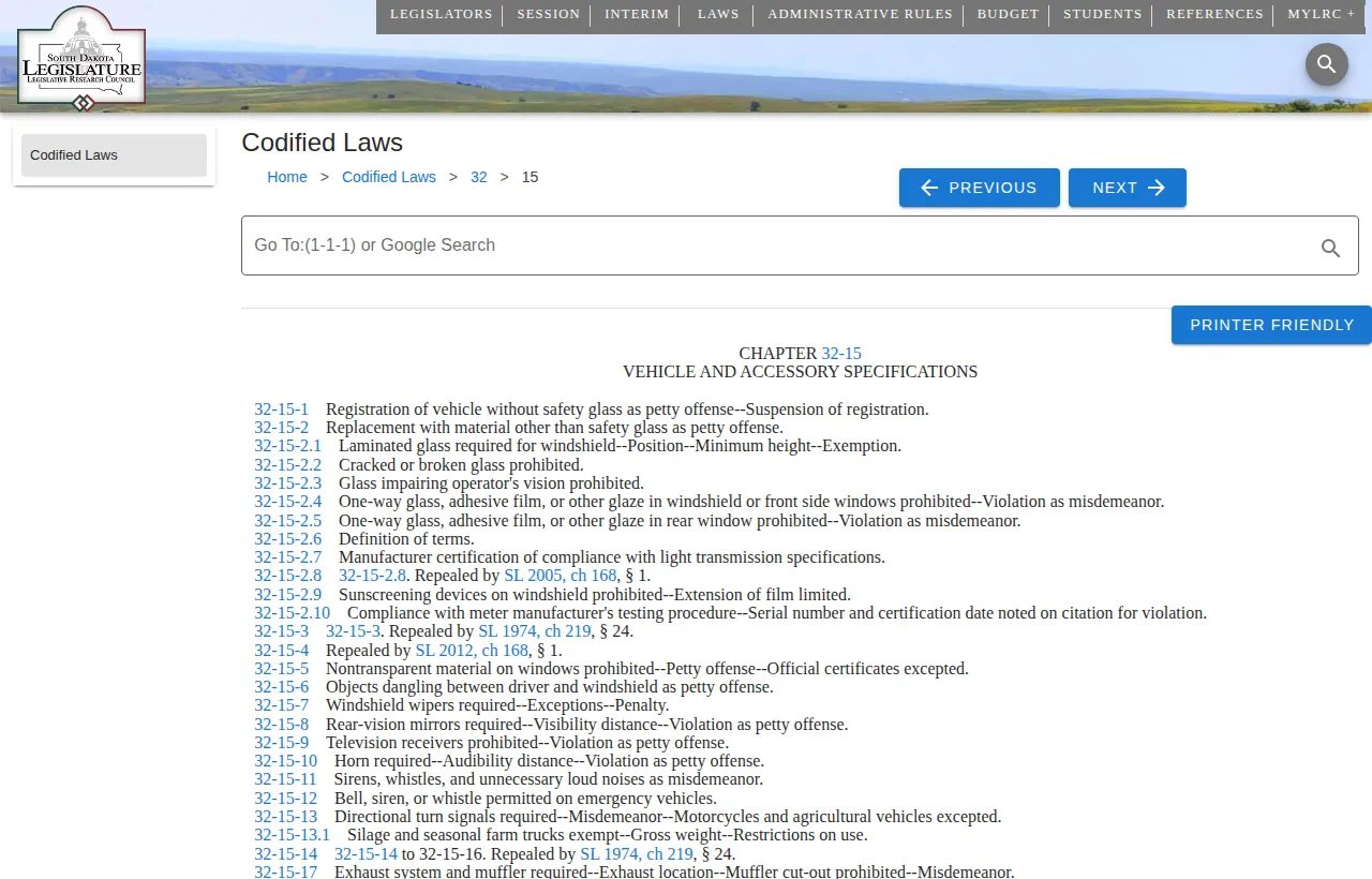 Screenshot of the official statute page at sdlegislature.gov