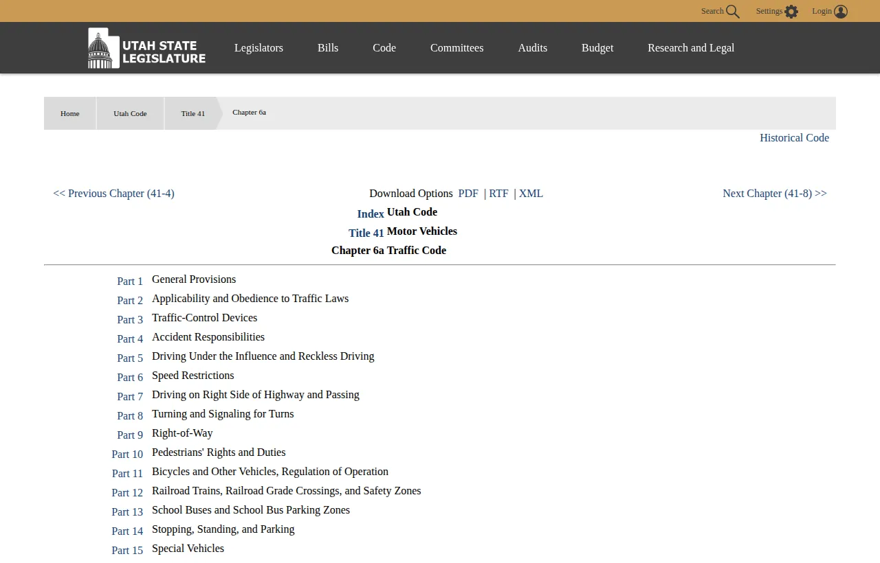 Screenshot of the official statute page at le.utah.gov